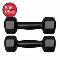 Par de Halteres Sextavados Emborrachados 5kg Cada Musculação, Treino Funcional e Exercícios em Casa