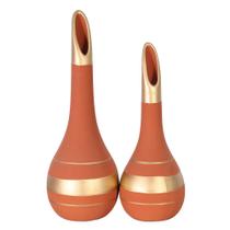 Par de Lâmpadas em Cerâmica Fosca Decorativas de Sala - Terracota Golden