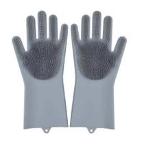 Par De Luvas Com Esponja Silicone Lava Louças Multiuso Cinza
