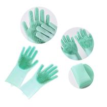 Par De Luvas Com Esponja Silicone Lava Louças Multiuso Verde
