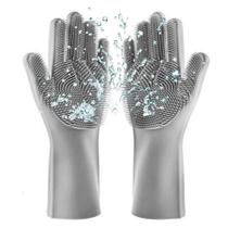 Par De Luvas De Silicone Esponja Mágica Lava Louça Multiuso Cozinha Cinza