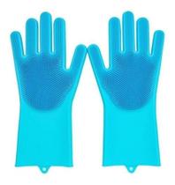 Par De Luvas Mágicas Silicone Lavar Louça Copo Prato Azul Par De Luvas Mágicas Silicone Lavar Louça Copo Prato Azul