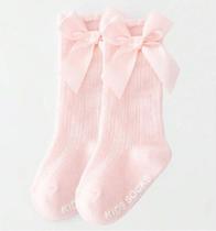 Par de Meia Canelada Infantil Laço Cano Longo para Batizado - Ref.: WZ638