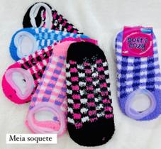 Par de Meia Soquete Pantufa Lã Veludo Adulto Sapatilha Feminina Inverno Moda
