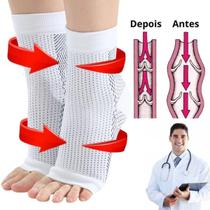 Par de Meias Ortopédicas alta Compressão Tornozelo para alivio de Dores e Inchaço - Tornozeleira BRANCA -OMG