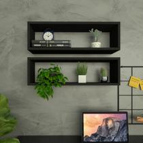 Par de Nichos Retangular P15cm Minimalista Preto MDF Organizador Escritório Quarto Sala - Rufatto Decorações