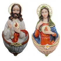 Par de Pia de Água Benta Sagrado Coração de Jesus e Maria - 15 cm