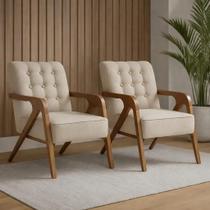 Par De Poltronas Dorti Verona Linho Premium, Braços De Madeira, Decorativas Para Sala, Recepção.