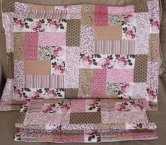 Par de Porta travesseiro com ziper debrum 100% algodão percal 200 fios ( 2 unidades) Color:patchwork Rosa