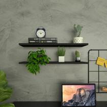 Par de Prateleiras Suspensa P15cm Minimalista Preto MDF Organizador Escritório Quarto Sala - Rufatto Decoraç