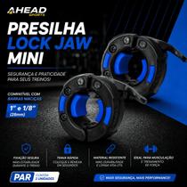 Par de Presilhas Lock Jaw Mini Azul para Barras Maciças 1 Polegada e 1/8 Par de Presilhas Lock Jaw Mini Azul para Barras Maciças 1 Polegada e 1/8
