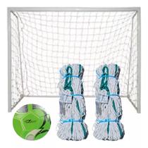 Par de Rede Gol Futsal Futebol De Salão Fio 4mm + Bola Nº5