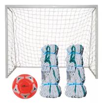 Par De Rede Para Gol Futsal Fio 4mm 5,2mt + Bola Futebol Nº5