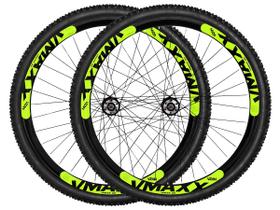 Par de Roda 26 Vzan Vmaxx Cubo Rosca Rolamentado Pneu Camara Preto Amarelo