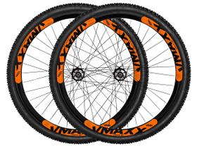 Par de Roda 26 Vzan Vmaxx Cubo Rosca Rolamentado Pneu Camara Preto Laranja