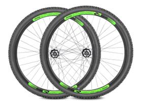 Par de Roda Aro 29 Rimaxx Aero Cubo de Rosca Pneus e Camaras Preto Verde