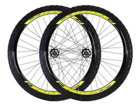 Par de Roda Aro 29 Vzan Vnine Cubo de Rosca Pneus e Camaras Preto Amarelo Neon Par de Roda Aro 29 Vzan Vnine Cubo de Rosca Pneus e Camaras Preto Amarelo Neon