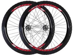 Par de Roda Aro 29 Vzan Vnine Cubo de Rosca Pneus e Camaras Preto Vermelho
