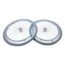 Par de Rodas Aro 24" Alumínio 36 Raios Completa Para Cadeira BIG Pneu Maciço - Jaguaribe
