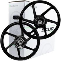 Par de rodas de alumínio liga leve freio a tambor CG125 Fan Titan KS KSE 2000 a 2008 com rolamentos Scud Par de rodas de alumínio liga leve freio a tambor CG125 Fan Titan KS KSE 2000 a 2008 com rolamentos Scud