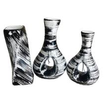 Par de Vasos Furados com Vaso Torcido de Aparador Decor - Black White Mesclado