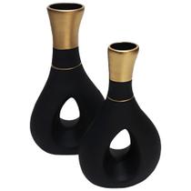 Par de Vasos Furados em Cerâmica de Aparador Decor - Black Gold