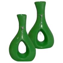 Par de Vasos Furados em Cerâmica de Aparador Decor - Verde Escuro