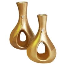 Par De Vasos Furados Em Cerâmica De Aparador Gold