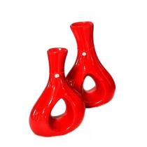 Par De Vasos Furados Em Cerâmica De Aparador Vermelha