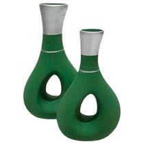 Par de Vasos Furados em Cerâmica Fosca de Aparador - Green Silver