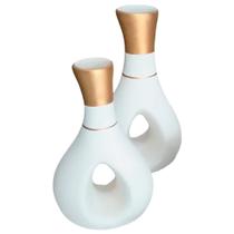 Par de Vasos Furados em Cerâmica Fosca de Aparador - White Gold