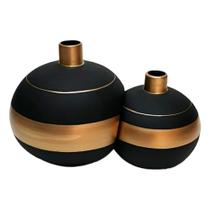 Par de Vasos Girona Sole Luna em Cerâmica Fosca Decor - Black Golden