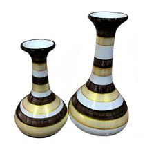 Par de Vasos Long Pipe em Cerâmica de Sala Decor - Listrados