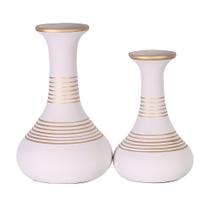 Par de Vasos Long Pipe em Cerâmica Fosca Decorativa - Nude Gold