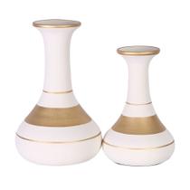 Par de Vasos Long Pipe em Cerâmica Fosca Decorativa - White Golden Par de Vasos Long Pipe em Cerâmica Fosca Decorativa - White Golden