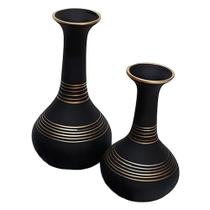 Par de Vasos Long Pipe Fosco em Cerâmica Decorativos - Black Gold