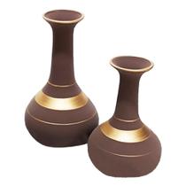 Par de Vasos Long Pipe Fosco em Cerâmica Decorativos - Chocolate Gold