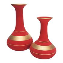 Par de Vasos Long Pipe Fosco em Cerâmica Decorativos - Red Gold