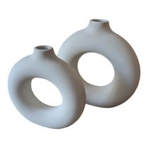 Par de Vasos Nórdicos Modernos Donut em Cerâmica Branca fosca - Ideal Store