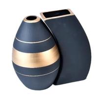 Par de Vasos Turim em Cerâmica de Sala Decor - Black Golden - Retrofenna Decor