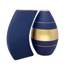 Par de Vasos Turim em Cerâmica Fosca de Sala - Azul Petróleo Golden