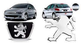 Par Emblema Dianteiro Grade Traseiro Mala Peugeot 206 Hatch Cromado