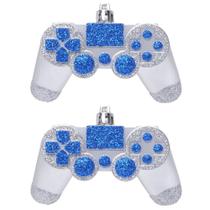 Par enfeite árovre natal controle videogame game playstation prata azul