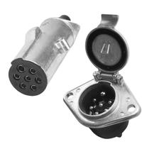 Par Engate Reboque Tomada 7 Polos Alumínio Cromado Macho e Femea Carreta Cavalo Mecânico