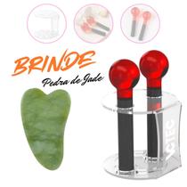 Par Esfera De Cromoterapia Facial Vermelha Com Suporte E Brinde Pedra Jade Guasha