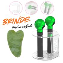 Par Esferas De Cromoterapia Facial Verde Com Suporte E brinde Pedra jade Guasha