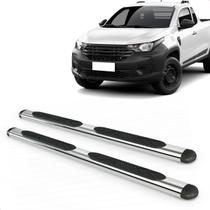 Par Estribo Lateral Oval Cromado Strada Cabine Dupla e Simples 2021 a 2025 Kit Fixação Incluso