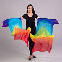 Par Fan Véu Leque Degrade Cores Arco Íris Dança do Ventre - VFAN-5