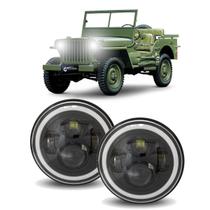 Par Farol Angel Eyes 60w 7 Polegadas Jeep Willys Todos