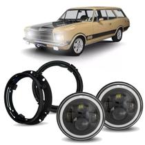 Par Farol Angel Eyes + Suporte 7 Pol Chevrolet Caravan 69/79 Par Farol Angel Eyes + Suporte 7 Pol Chevrolet Caravan 69/79